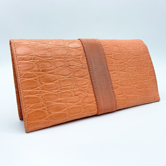 Salvatore Ferragamo Calf Croc Leather Bi-Fold Long Wallet in Orange - Picture 4 of 12